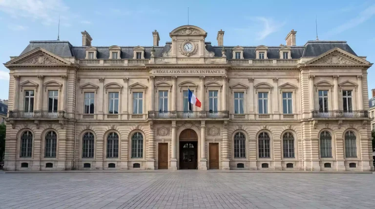 Facade d'un batiment officiel representant l'autorite de regulation des jeux en France