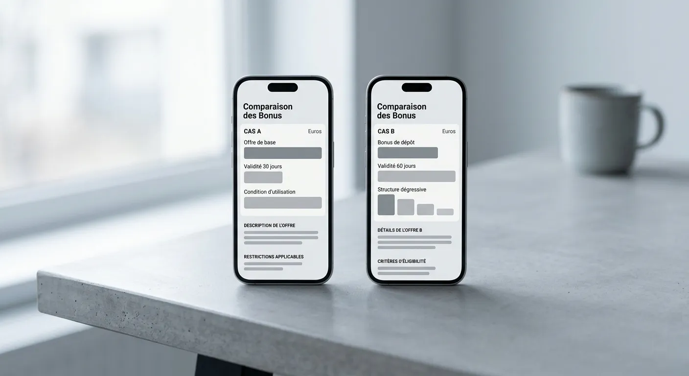 Comparaison visuelle entre bonus en argent réel et freebets sur application de paris