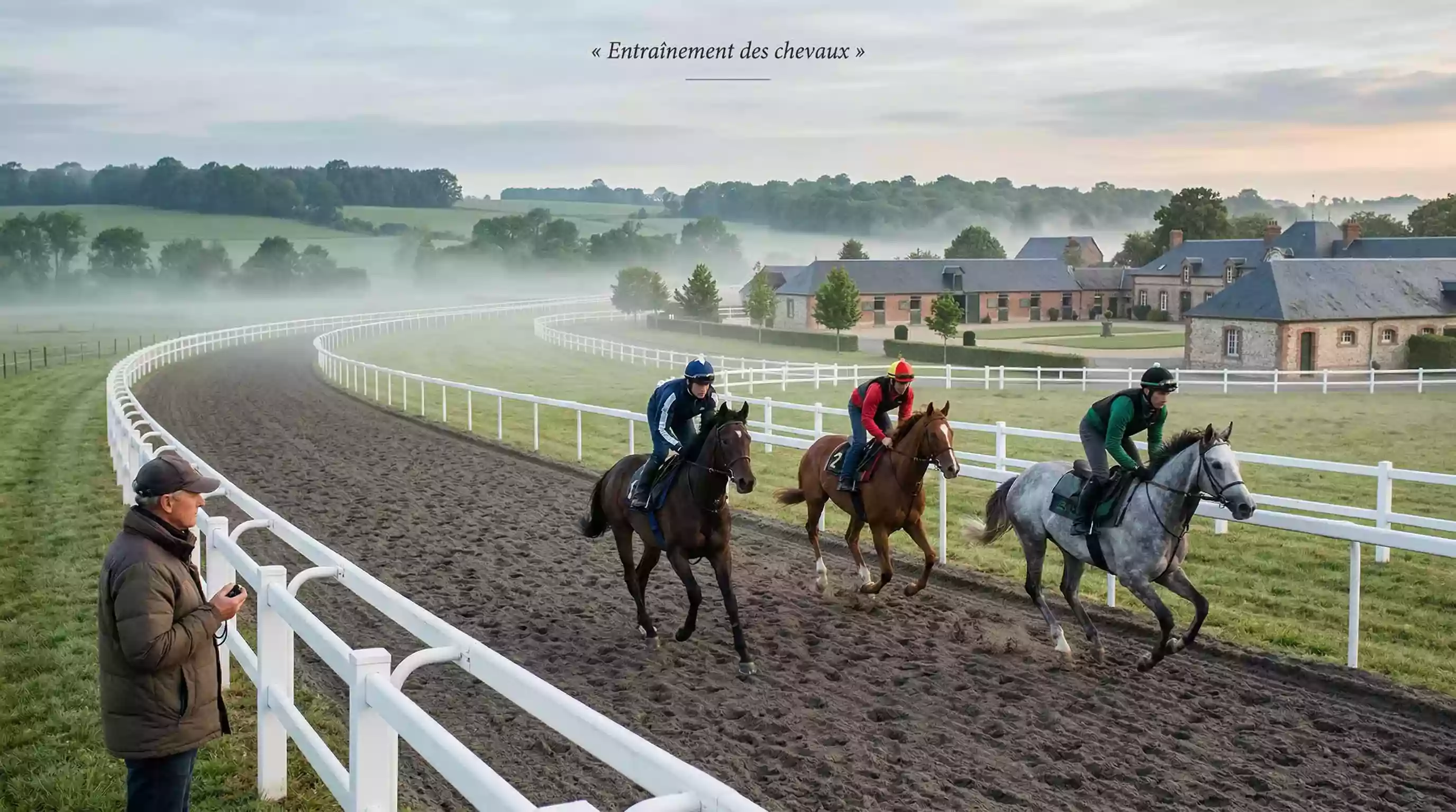 Chevaux de course à l'entraînement dans un centre équestre en France