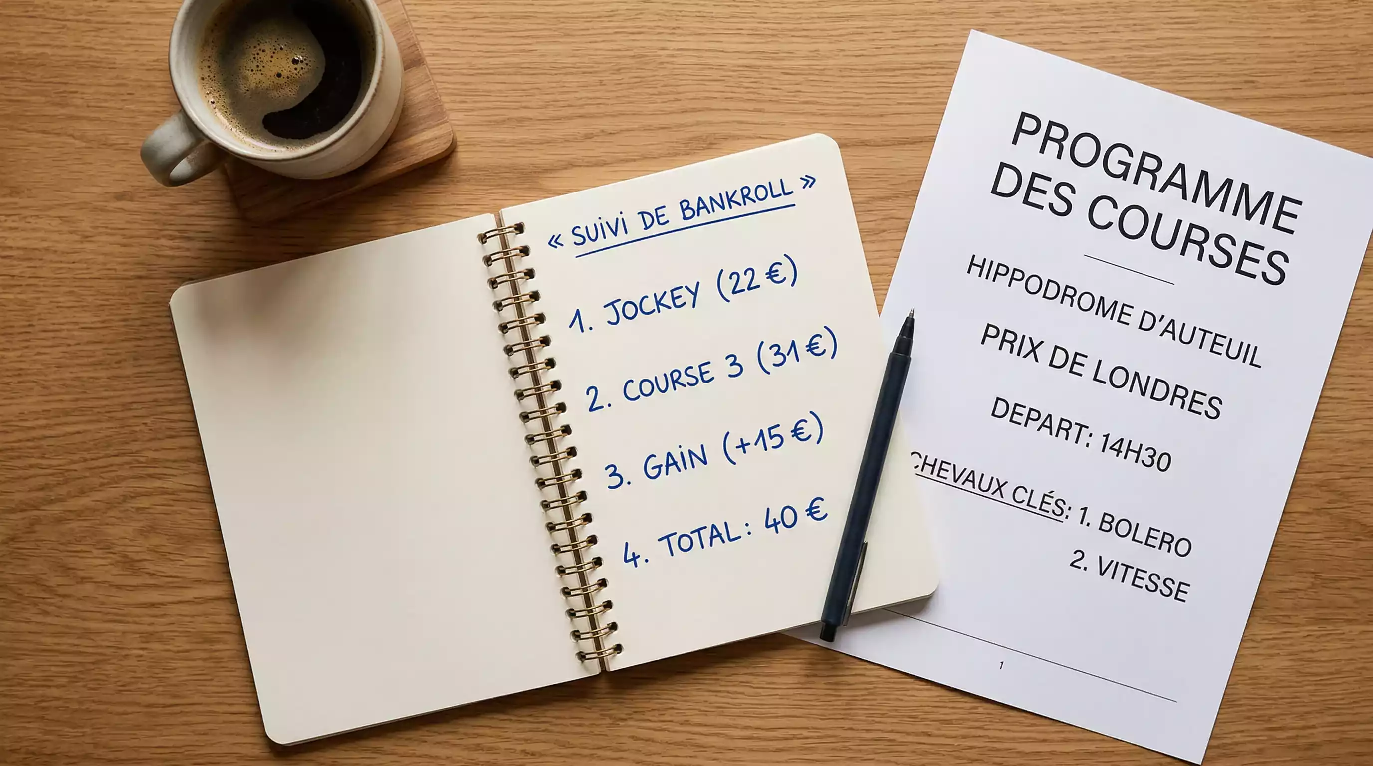 Carnet de suivi de paris hippiques avec analyse des résultats sur un bureau