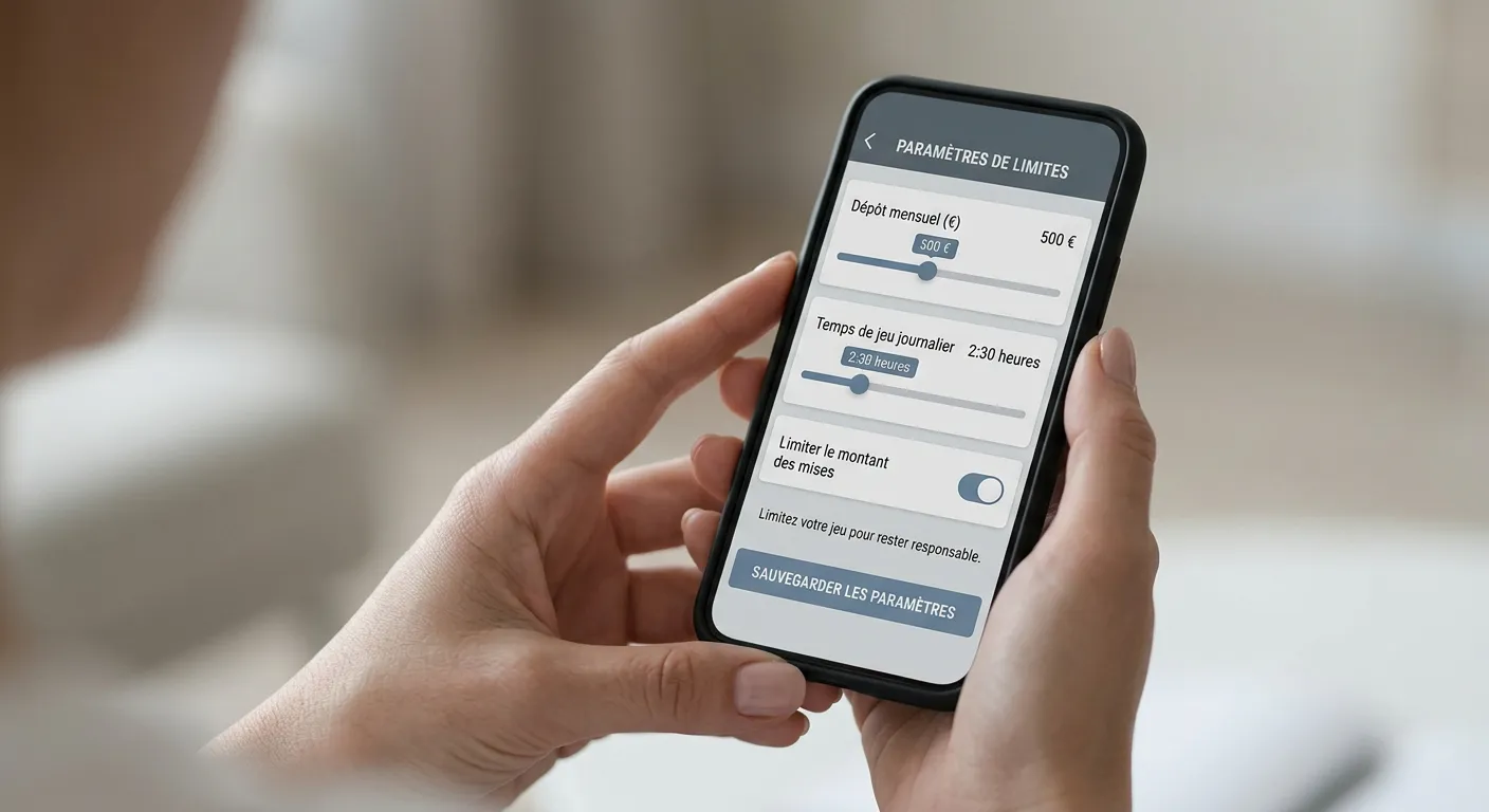 Interface de paramétrage de limites de jeu responsable sur smartphone