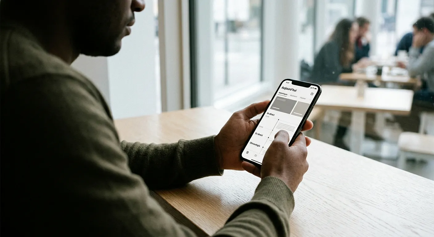 Utilisateur consultant des données sportives en temps réel sur mobile
