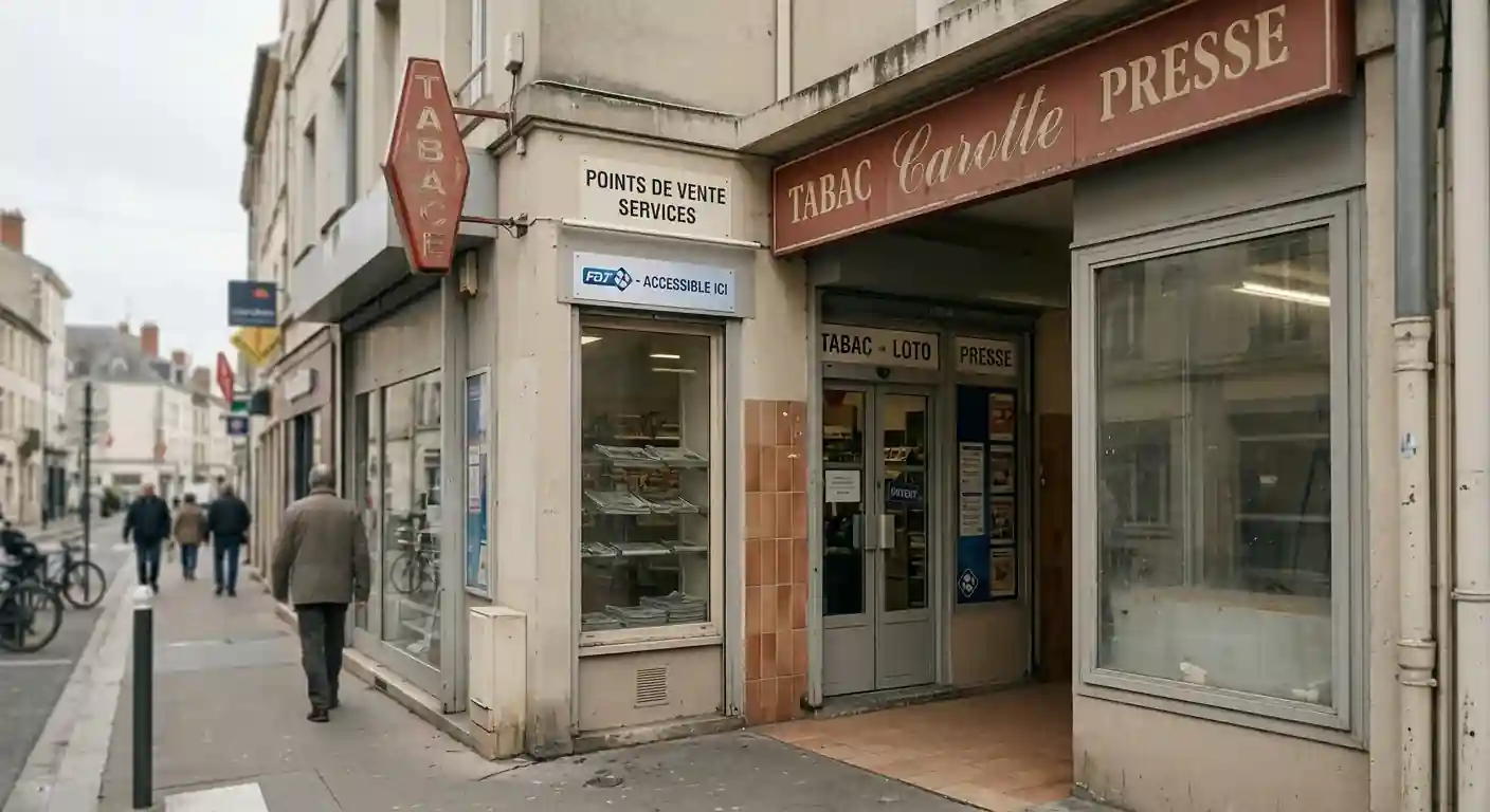 Façade d’un bureau de tabac français typique en milieu urbain