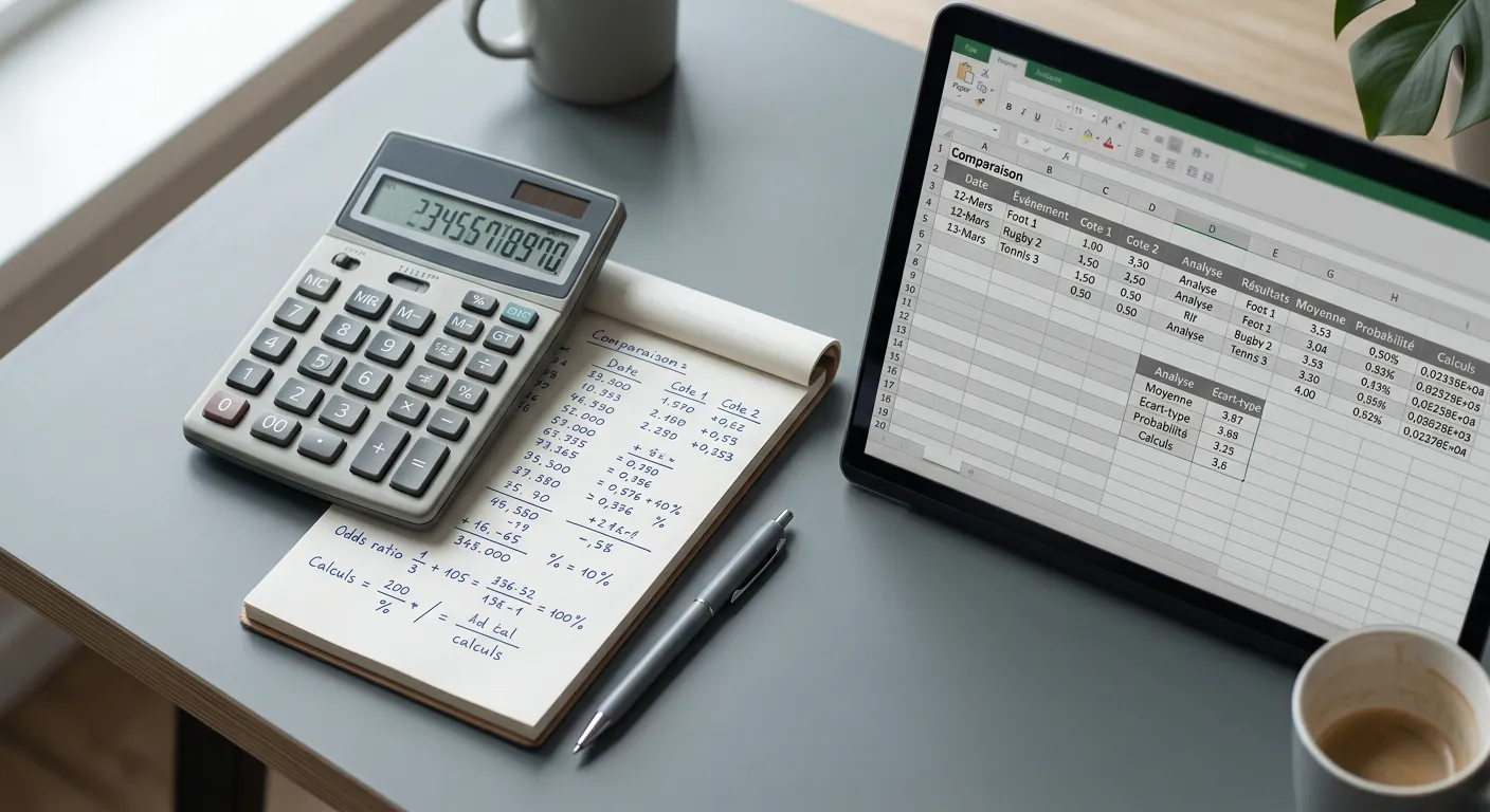 Calculatrice et tableur sur écran d’ordinateur pour analyser les cotes et marges
